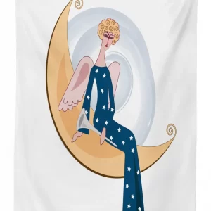 girl with trumpet moon 3d printed tablecloth table decor 7748