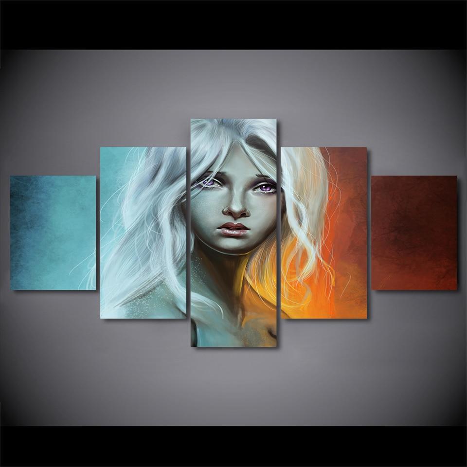 girl with white hair abstract 5 panel canvas art wall decor 2322