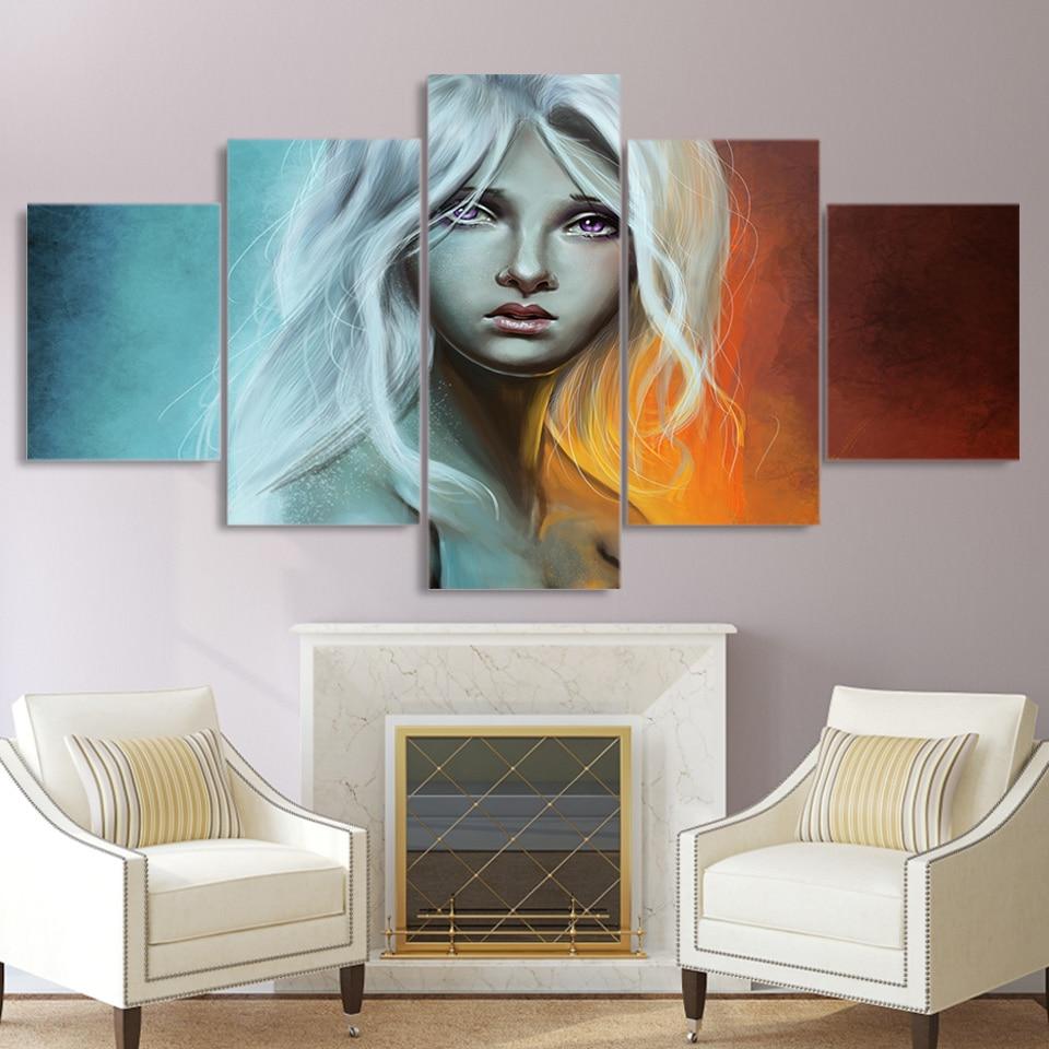 girl with white hair abstract 5 panel canvas art wall decor 8325