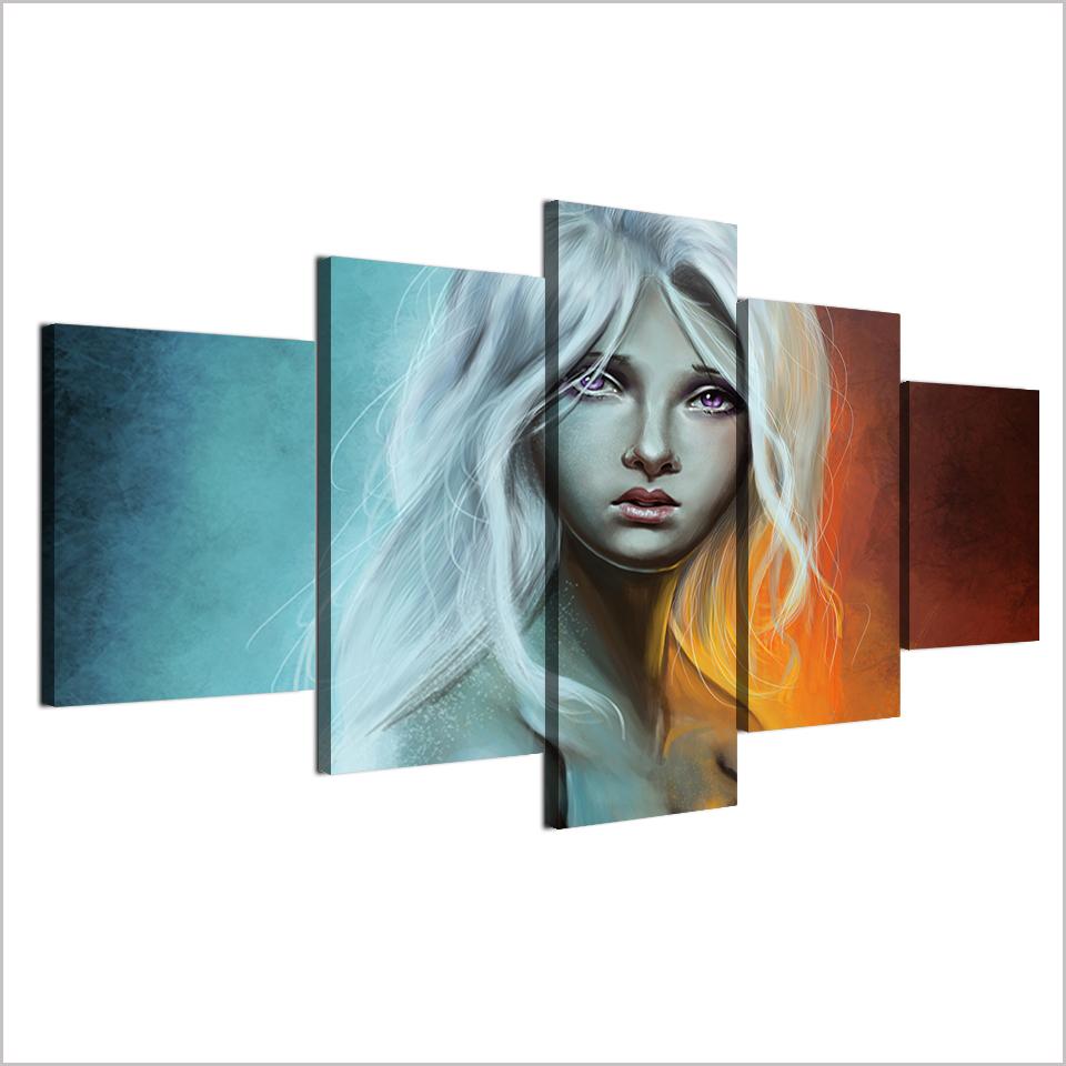 girl with white hair abstract 5 panel canvas art wall decor 8390