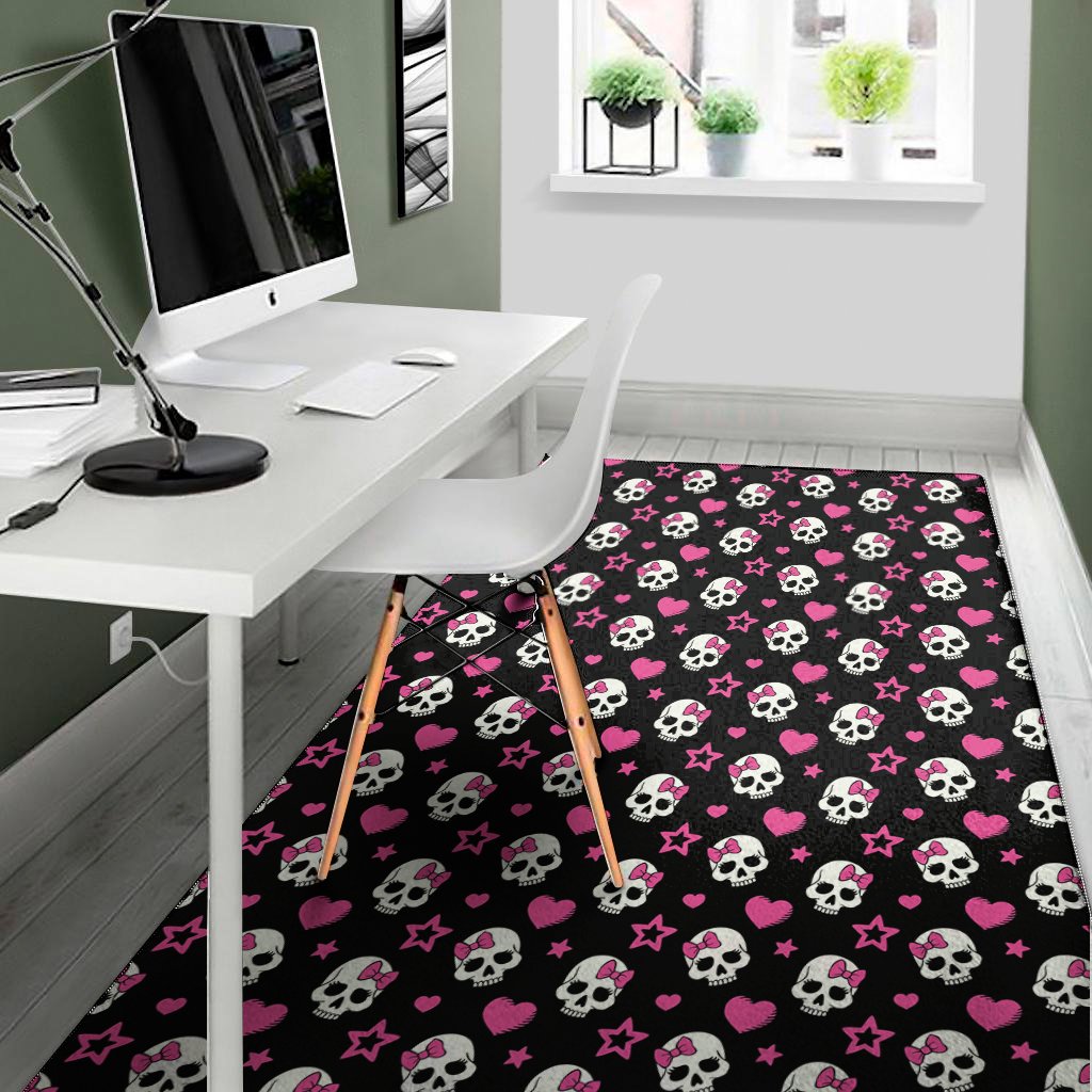 girly emo skull pattern print area rug floor decor 8074