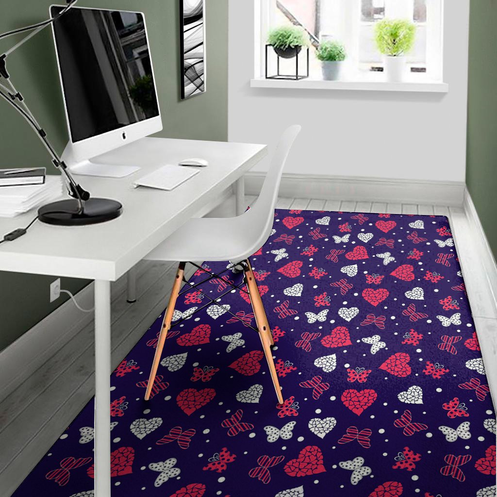 Girly Heart And Butterfly Pattern Print Area Rug Floor Decor girly heart and butterfly pattern print area rug floor decor 1323