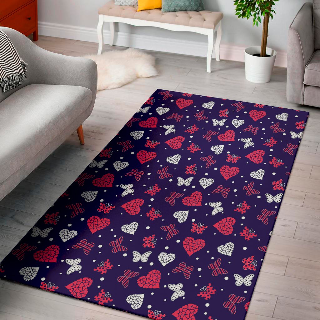 Girly Heart And Butterfly Pattern Print Area Rug Floor Decor girly heart and butterfly pattern print area rug floor decor 3852