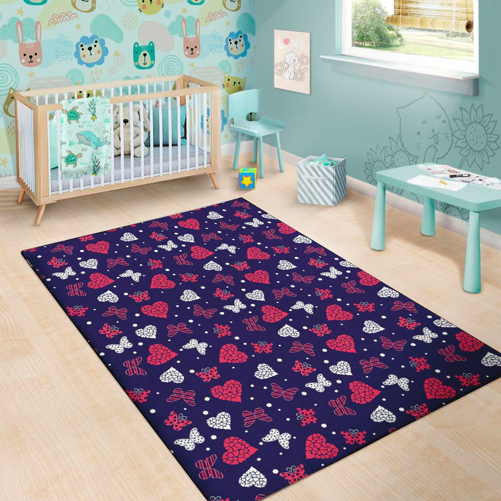 Girly Heart And Butterfly Pattern Print Area Rug Floor Decor girly heart and butterfly pattern print area rug floor decor 8717