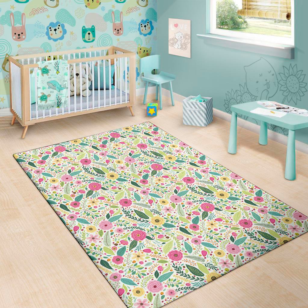 girly spring flower pattern print area rug floor decor 2436