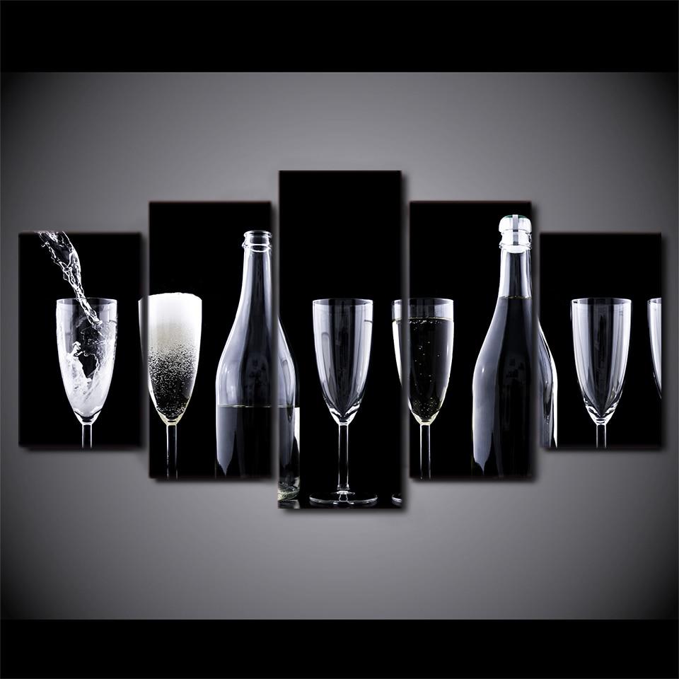glasses bottles abstract 5 panel canvas art wall decor 3689