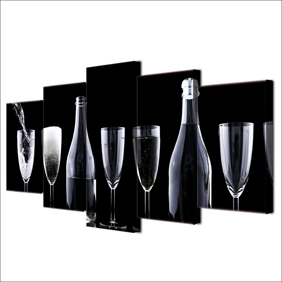 glasses bottles abstract 5 panel canvas art wall decor 7435