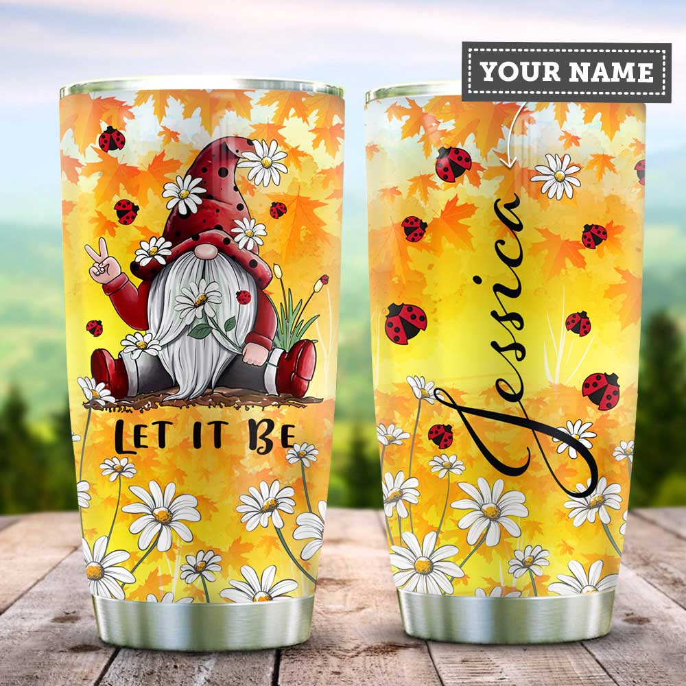 gnome let it be in fall personalized stainless steel tumbler 3192