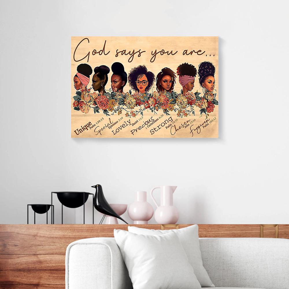 god says you are black women flower canvas prints wall art decor 1505