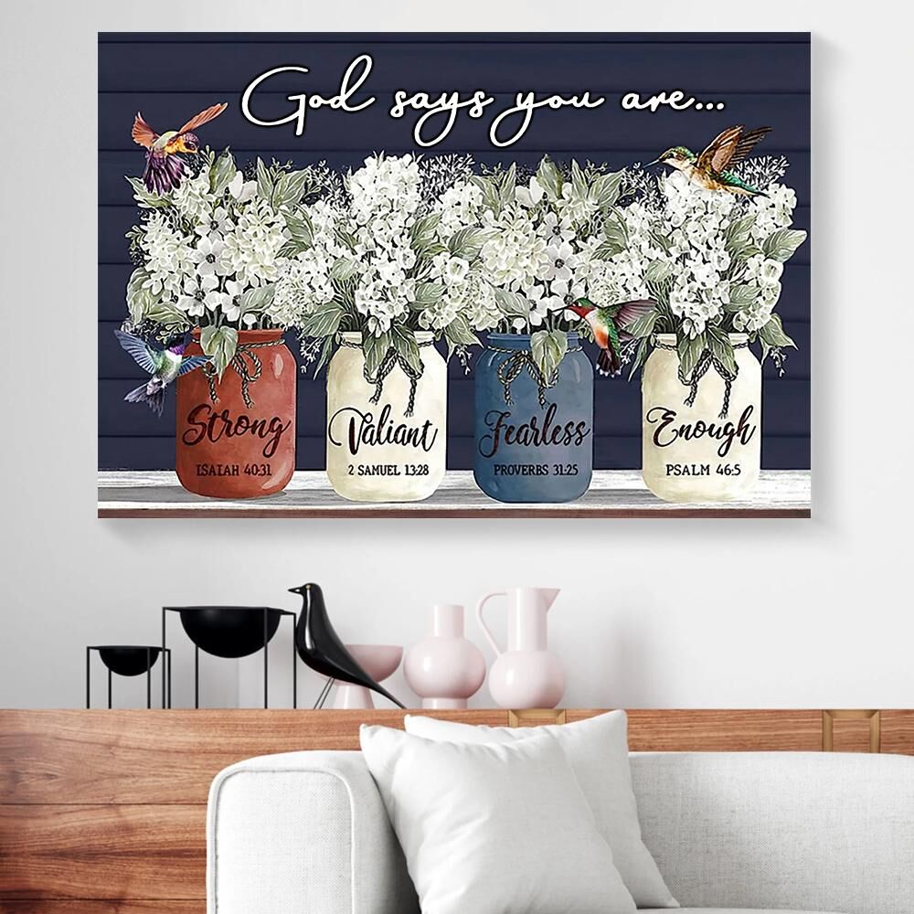 god says you are hummingbird white flower canvas prints wall art decor 1169