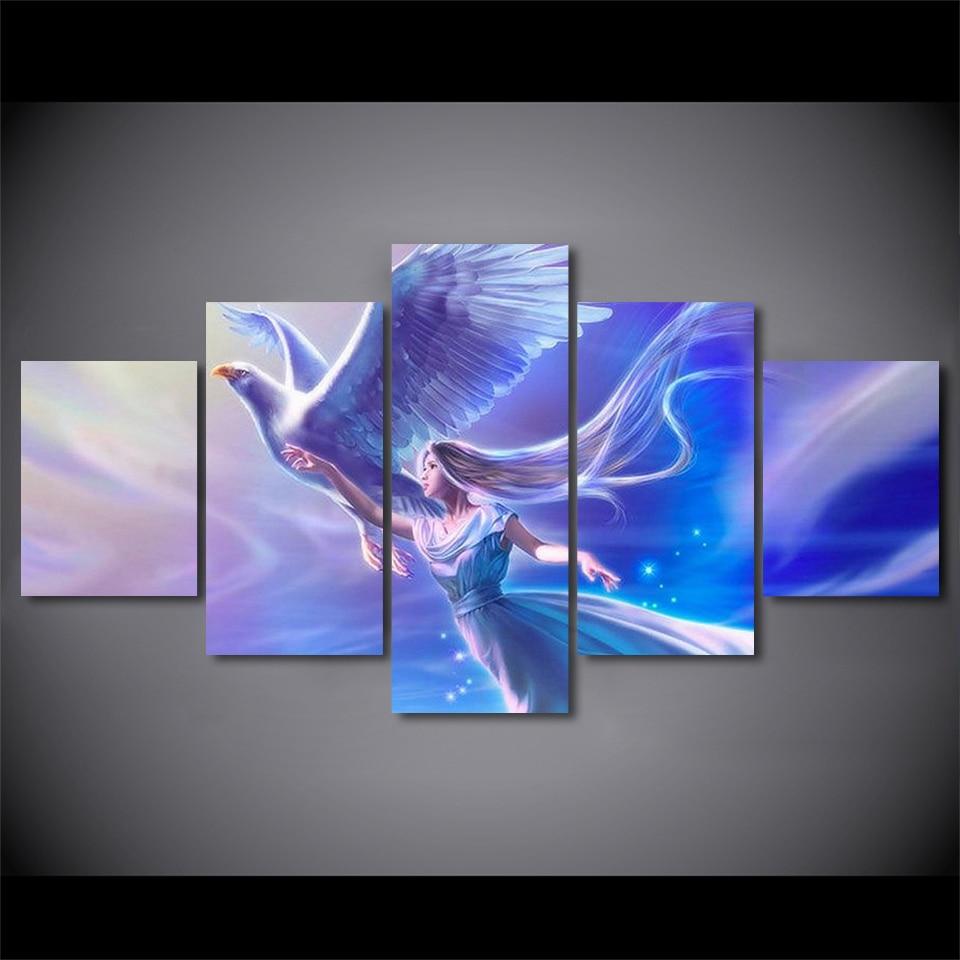 goddess and angel bird abstract 5 panel canvas art wall decor 2486