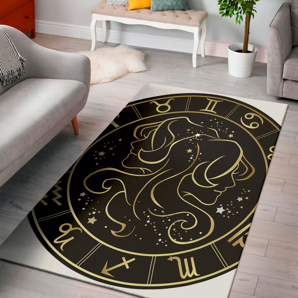gold and black gemini sign print area rug floor decor 2407