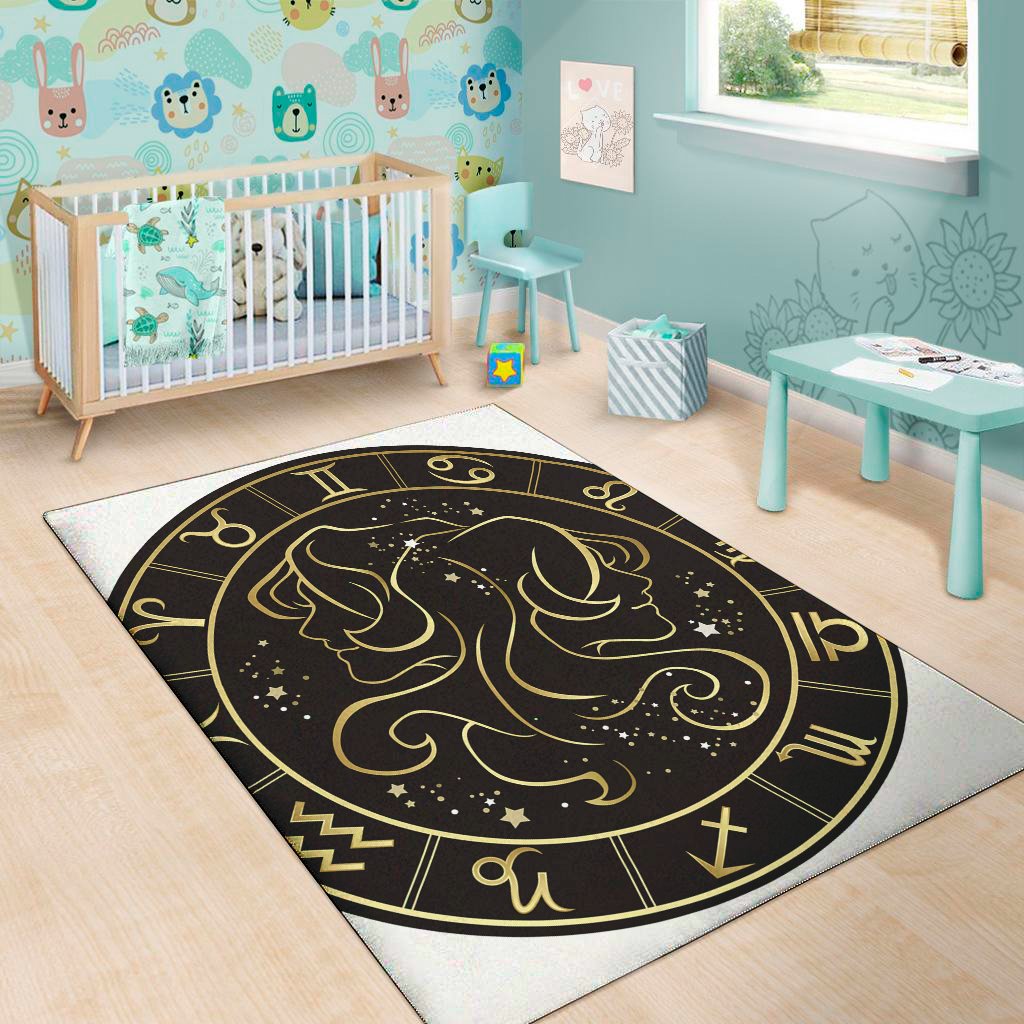 gold and black gemini sign print area rug floor decor 7506