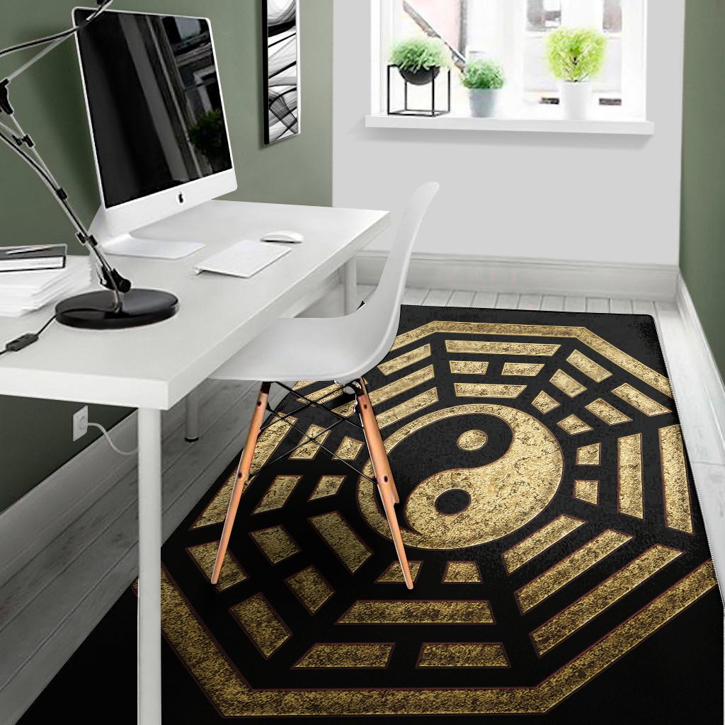 gold bagua yin yang print area rug floor decor 6136