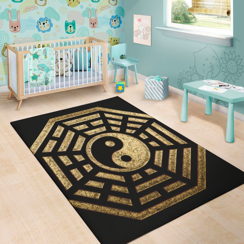 gold bagua yin yang print area rug floor decor 7370
