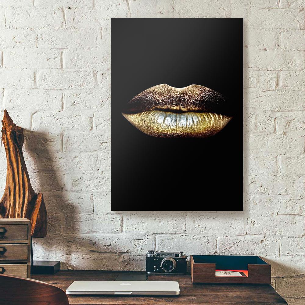 gold black lips canvas prints wall art decor 1112