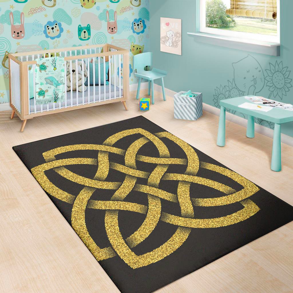 gold celtic knot symbol print area rug floor decor 4236