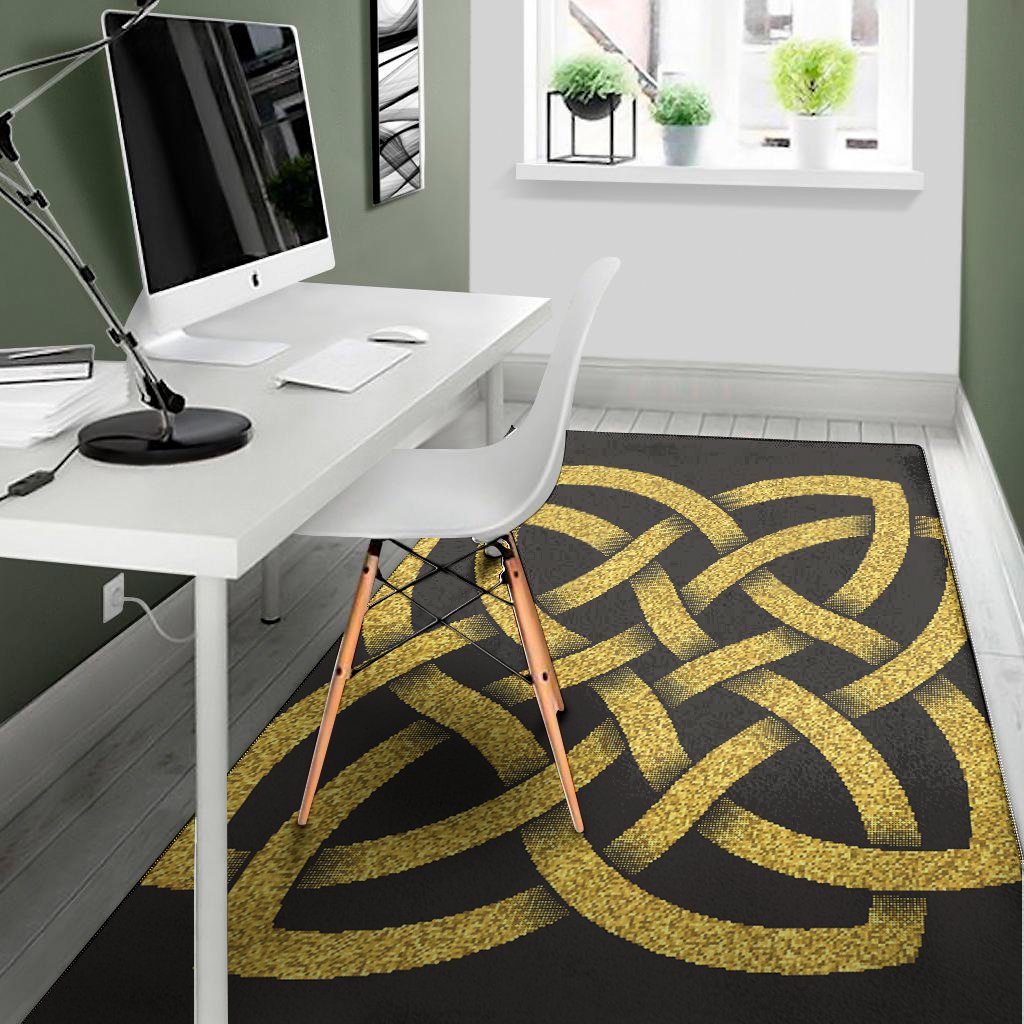 gold celtic knot symbol print area rug floor decor 6687