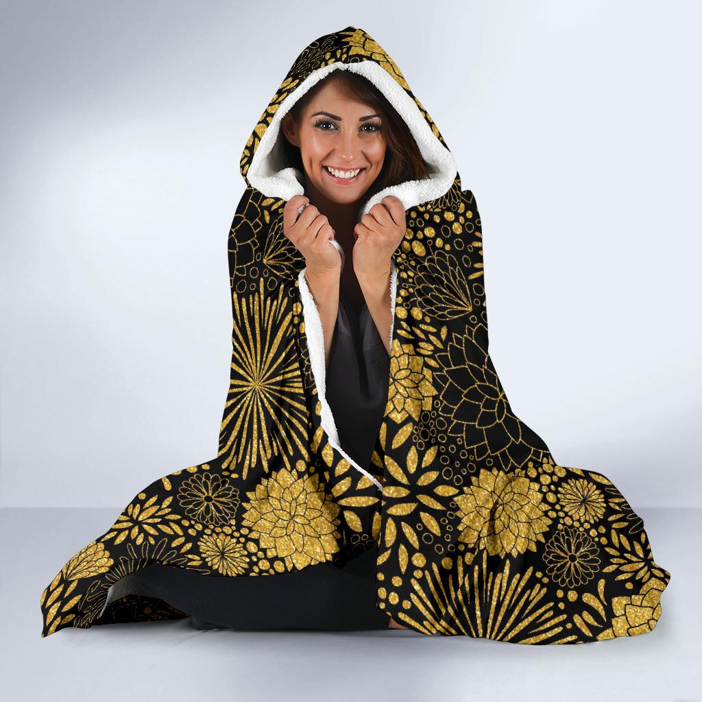 gold glitter floral pattern print hooded blanket cloak blanket 3125