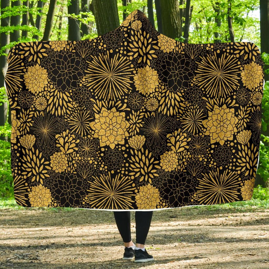 gold glitter floral pattern print hooded blanket cloak blanket 3191