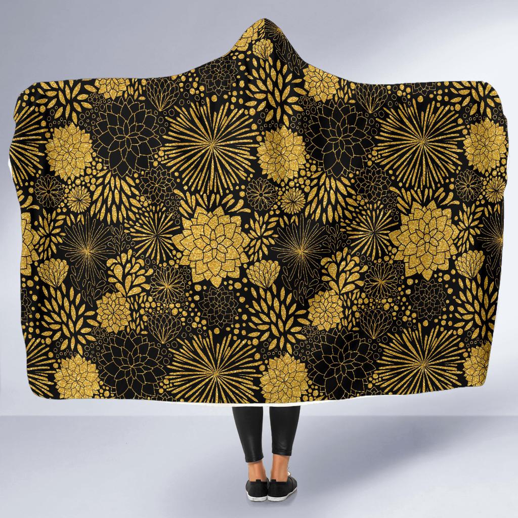 gold glitter floral pattern print hooded blanket cloak blanket 6953