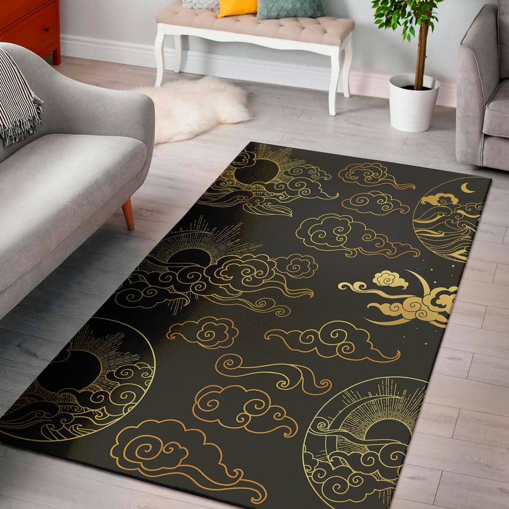 Gold Moon And Sun Print Area Rug Floor Decor gold moon and sun print area rug floor decor 7187