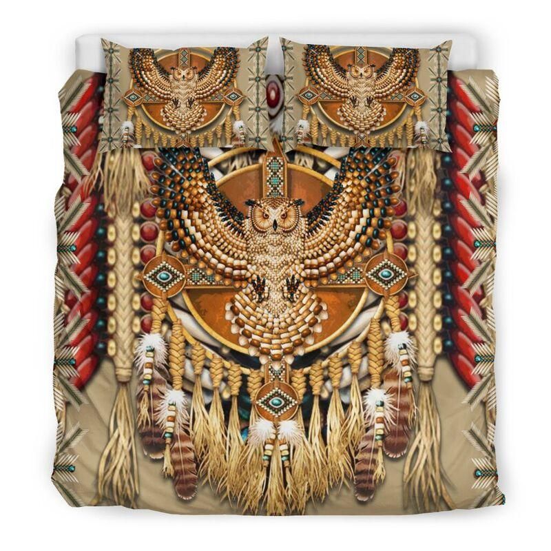 Gold Owl Native American Pattern Duvet Cover Bedding Set Bedroom Decor gold owl native american pattern duvet cover bedding set bedroom decor 8059