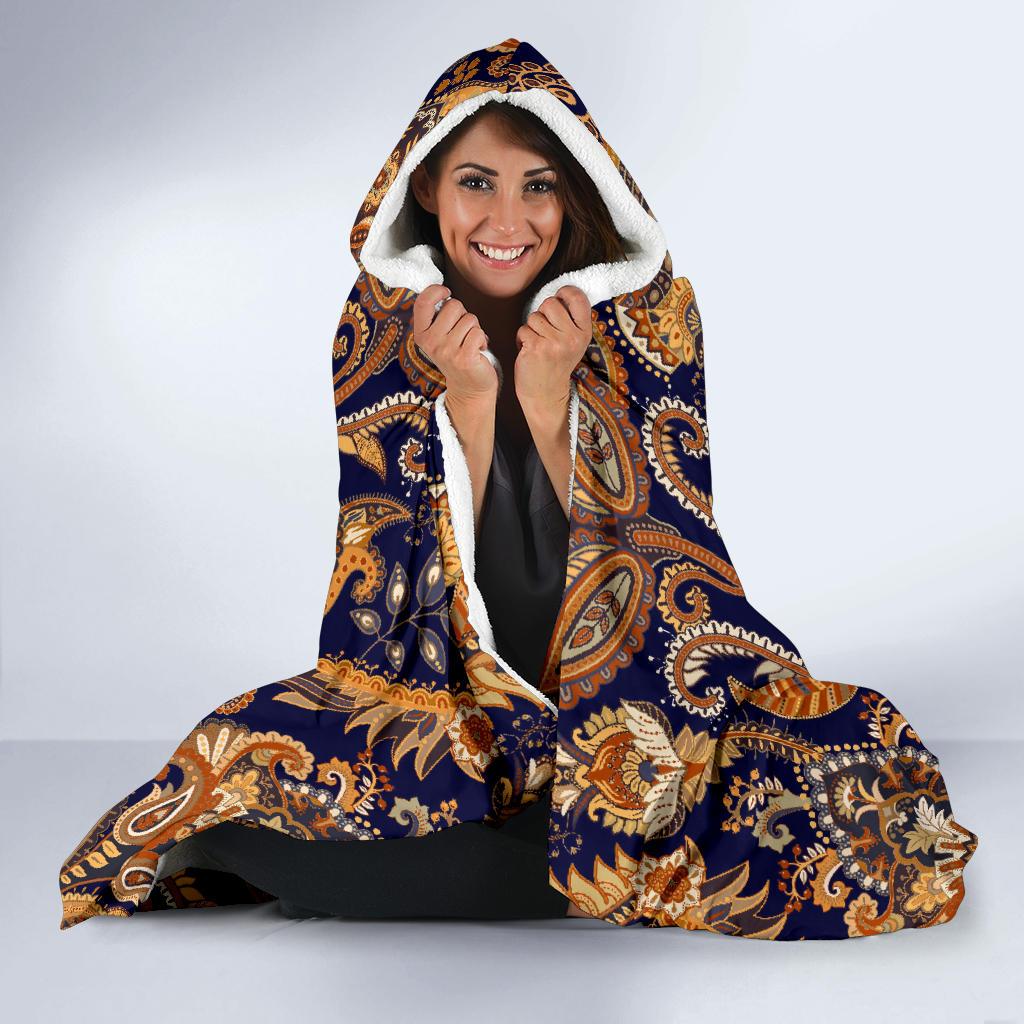 Gold Paisley Pattern Print Hooded Blanket Cloak Blanket gold paisley pattern print hooded blanket cloak blanket 3004