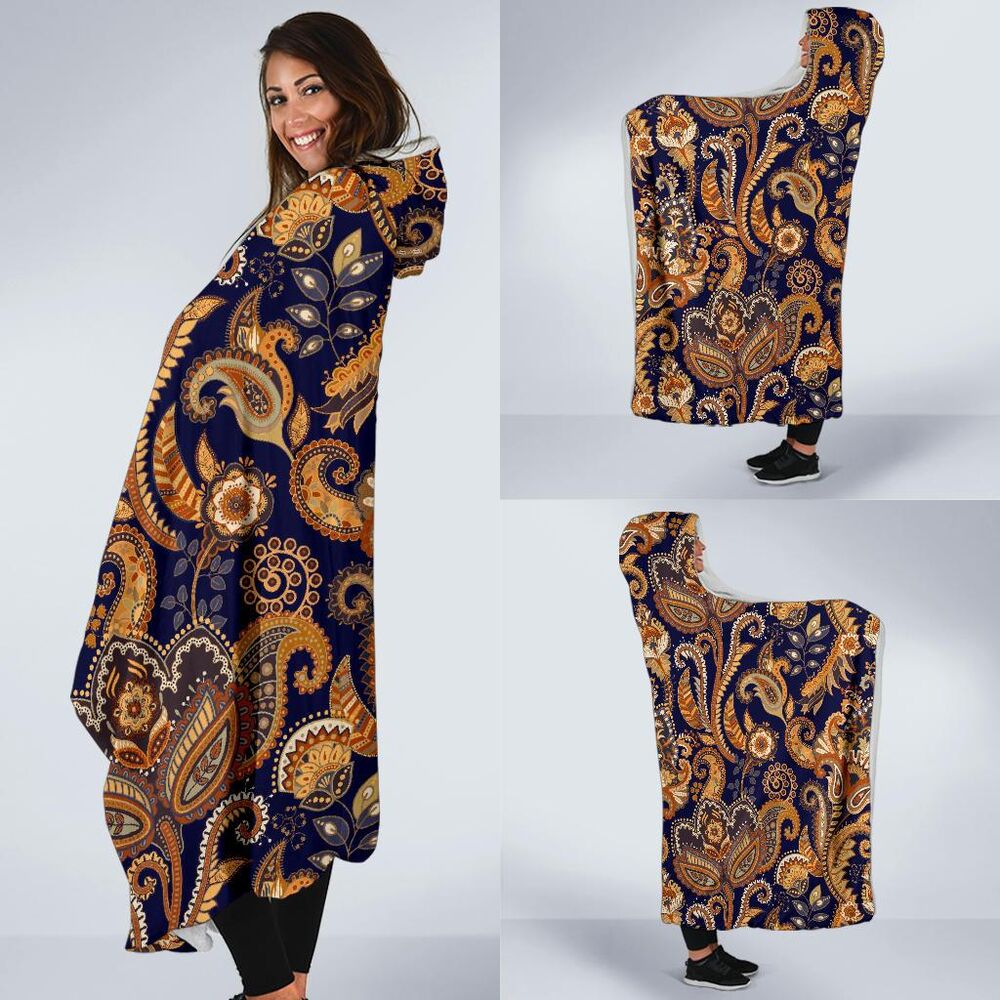 Gold Paisley Pattern Print Hooded Blanket Cloak Blanket gold paisley pattern print hooded blanket cloak blanket 6874