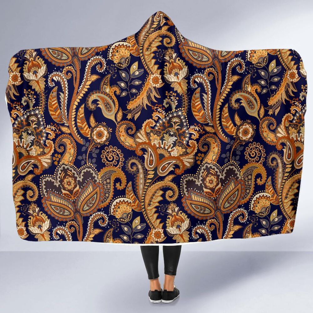 Gold Paisley Pattern Print Hooded Blanket Cloak Blanket gold paisley pattern print hooded blanket cloak blanket 7522