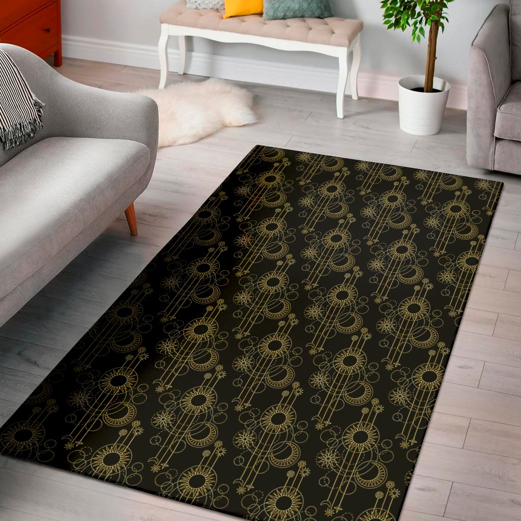 gold sun and moon pattern print area rug floor decor 2119