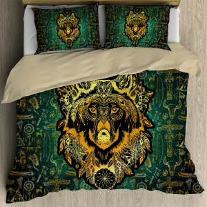 gold wolf boho dreamcatcher duvet cover bedding set bedroom decor 2170
