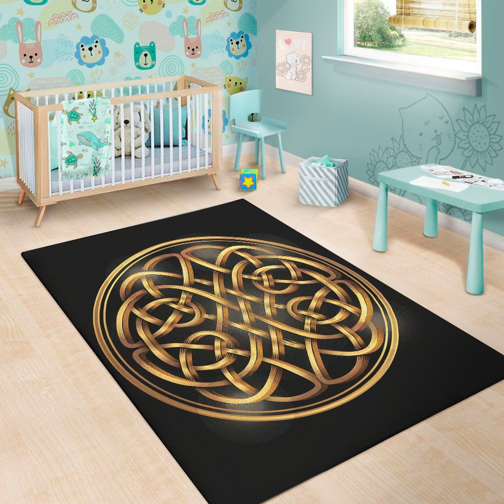 golden celtic knot print area rug floor decor 1007