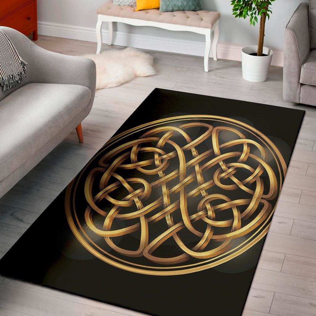 golden celtic knot print area rug floor decor 8450