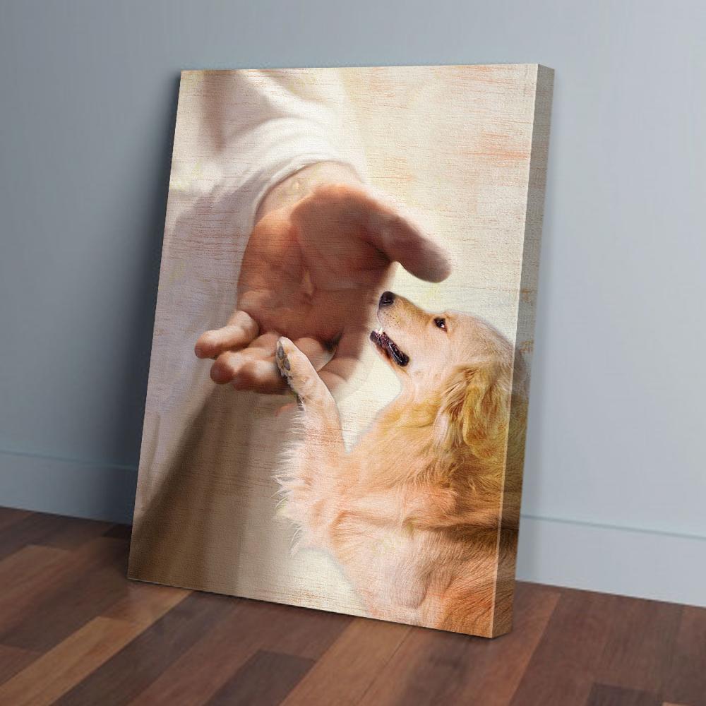 golden retriever take my hand jesus canvas prints wall art decor 4235