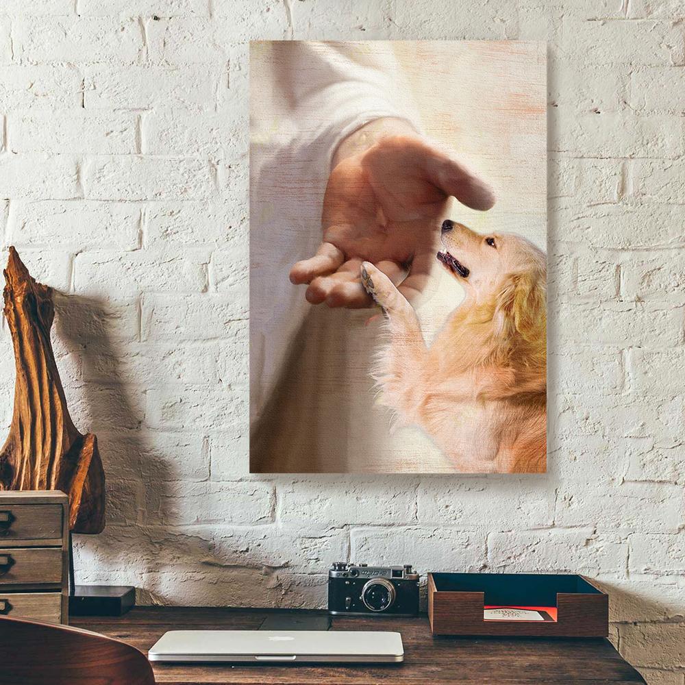 golden retriever take my hand jesus canvas prints wall art decor 8084