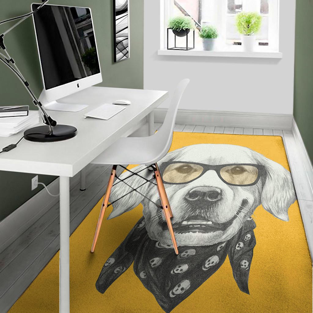golden retriever with glasses print area rug floor decor 1740