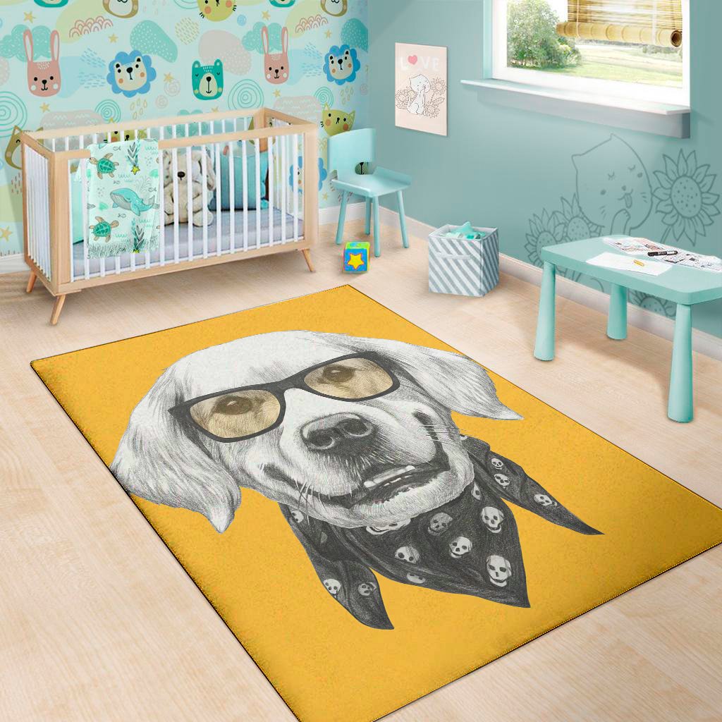 golden retriever with glasses print area rug floor decor 6184