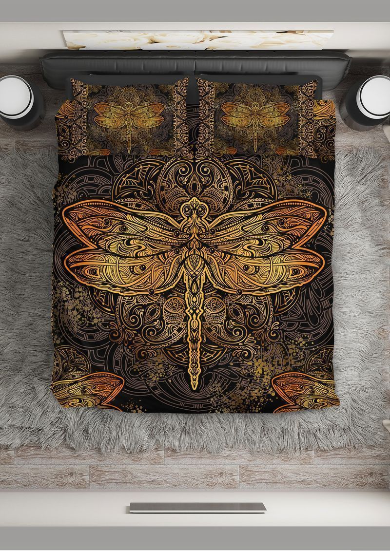 Golden Wings Dragonfly Printed Bedding Set Bedroom Decor golden wings dragonfly printed bedding set bedroom decor 8081