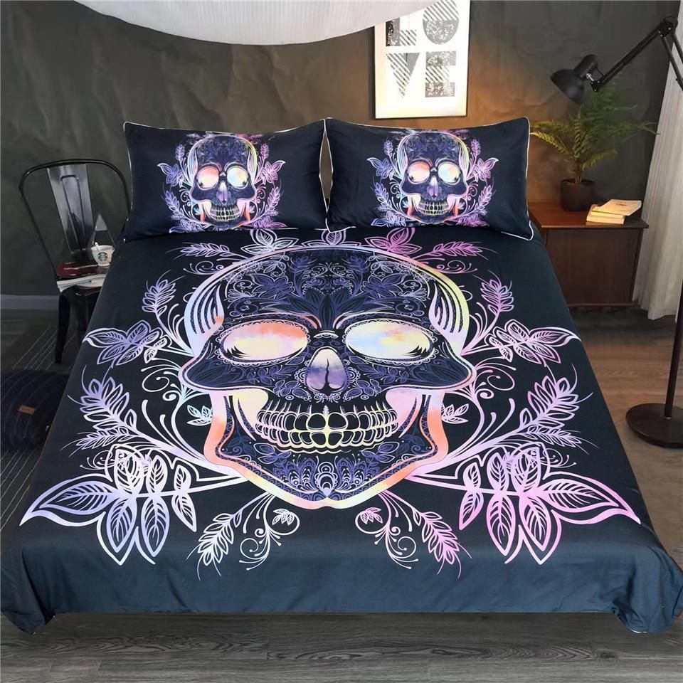 gothic skull leaves paisley pink purple printed bedding set bedroom decor 7989
