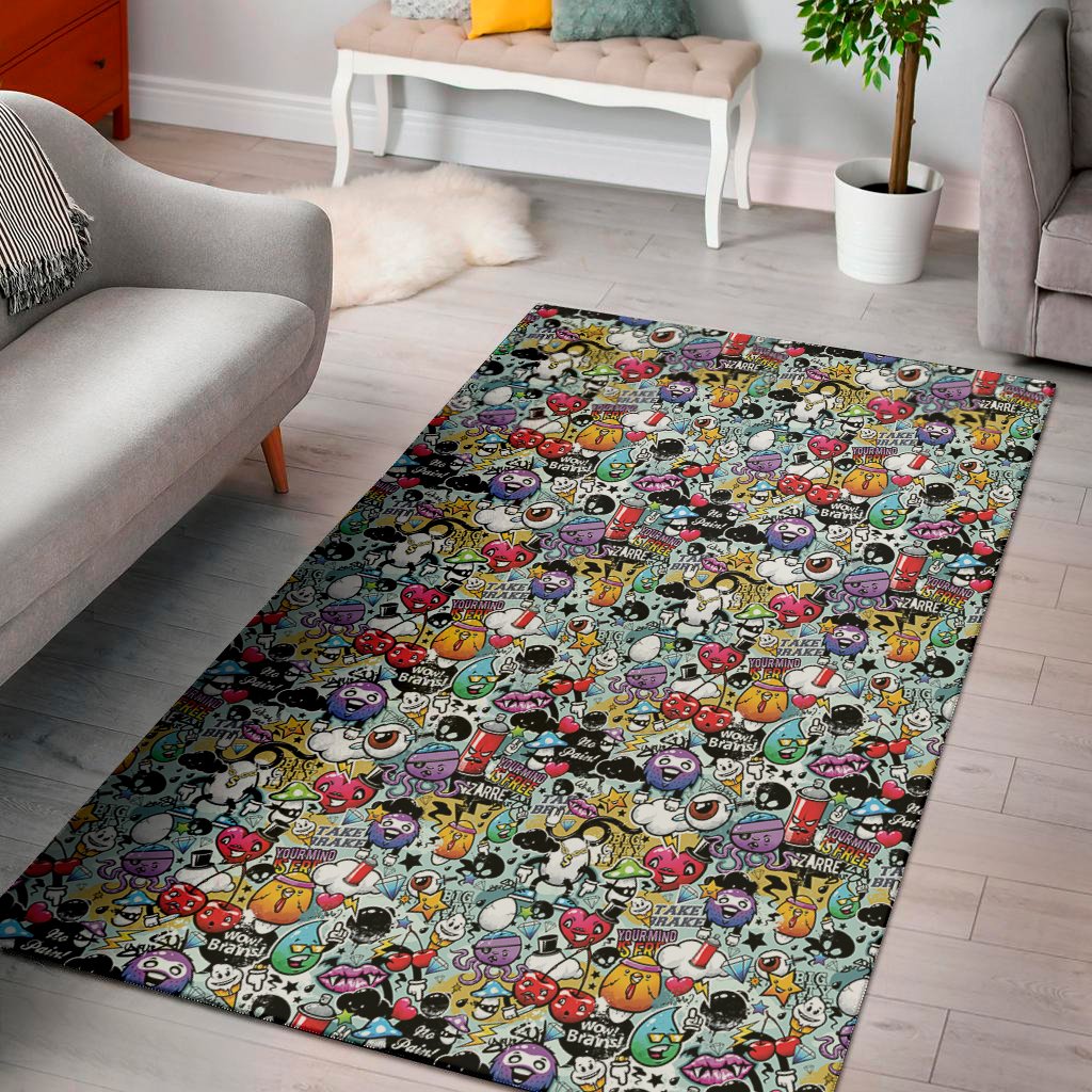graffiti cartoon characters print area rug floor decor 4991