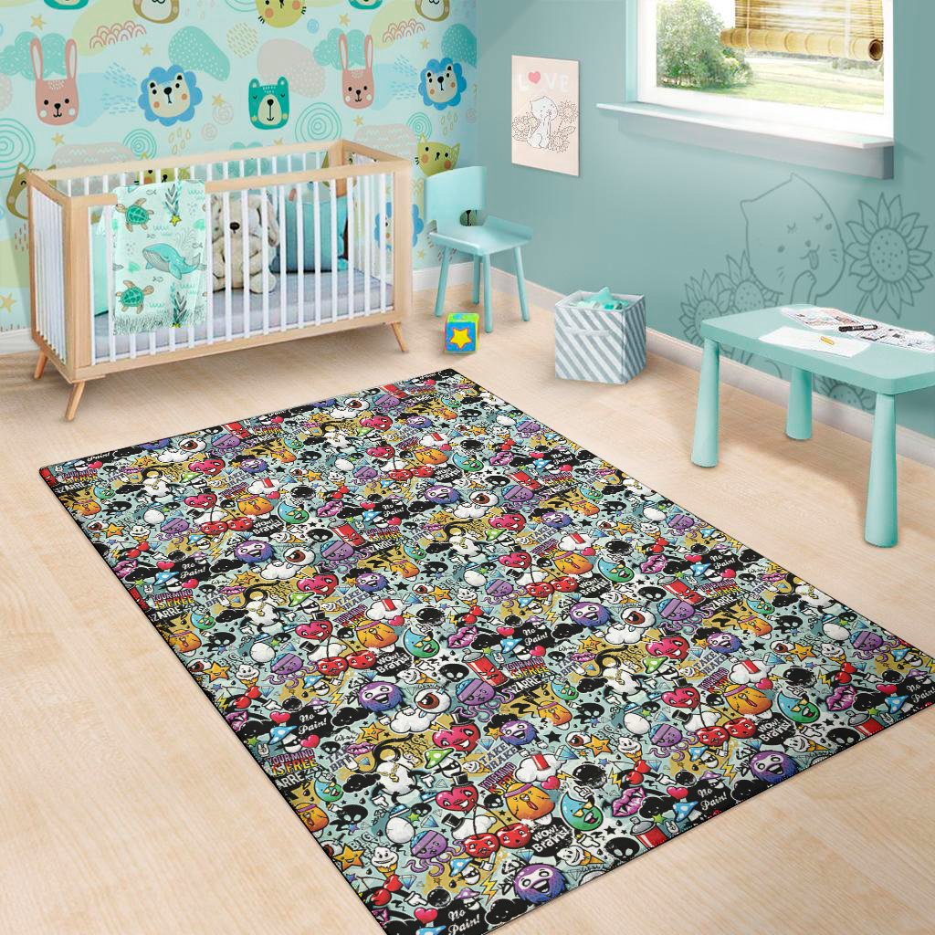 graffiti cartoon characters print area rug floor decor 7558