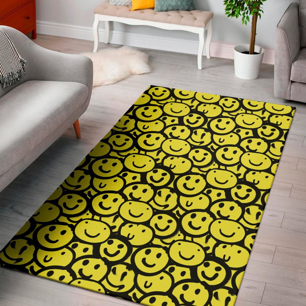 graffiti happy emoji pattern print area rug floor decor 4170