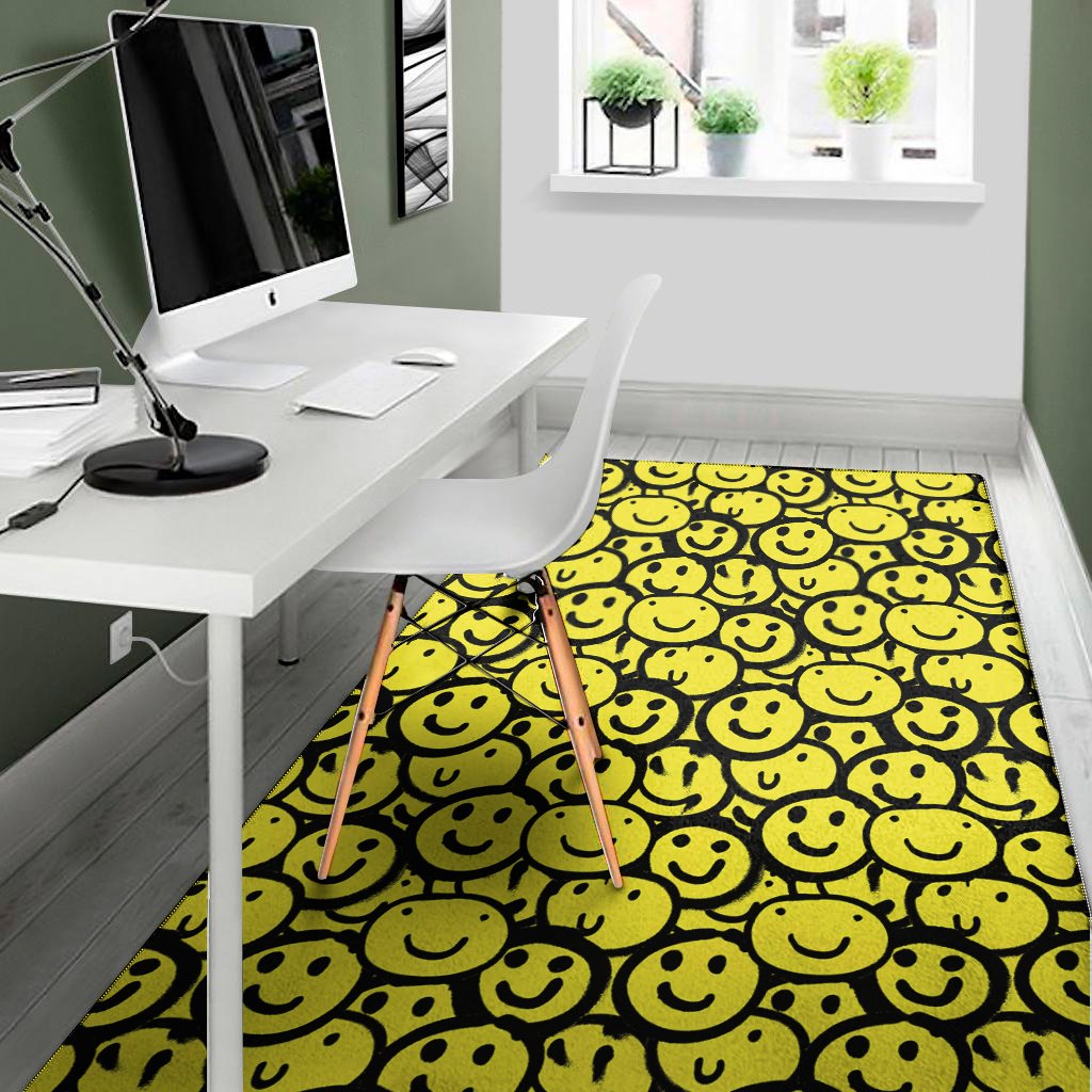 graffiti happy emoji pattern print area rug floor decor 7026
