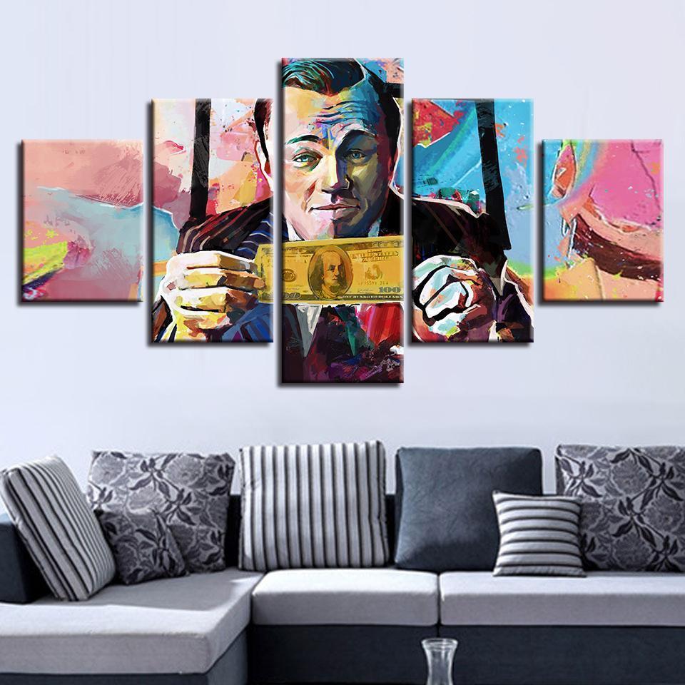 graffiti leonardo dicaprio abstract 5 panel canvas art wall decor 3082