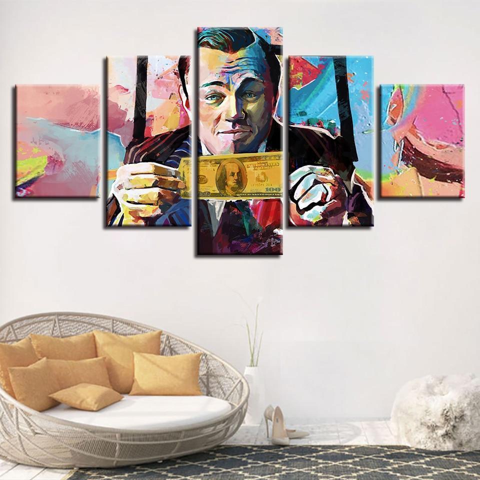graffiti leonardo dicaprio abstract 5 panel canvas art wall decor 5340