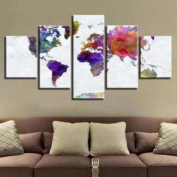 graffiti world map abstract 5 panel canvas art wall decor 1511