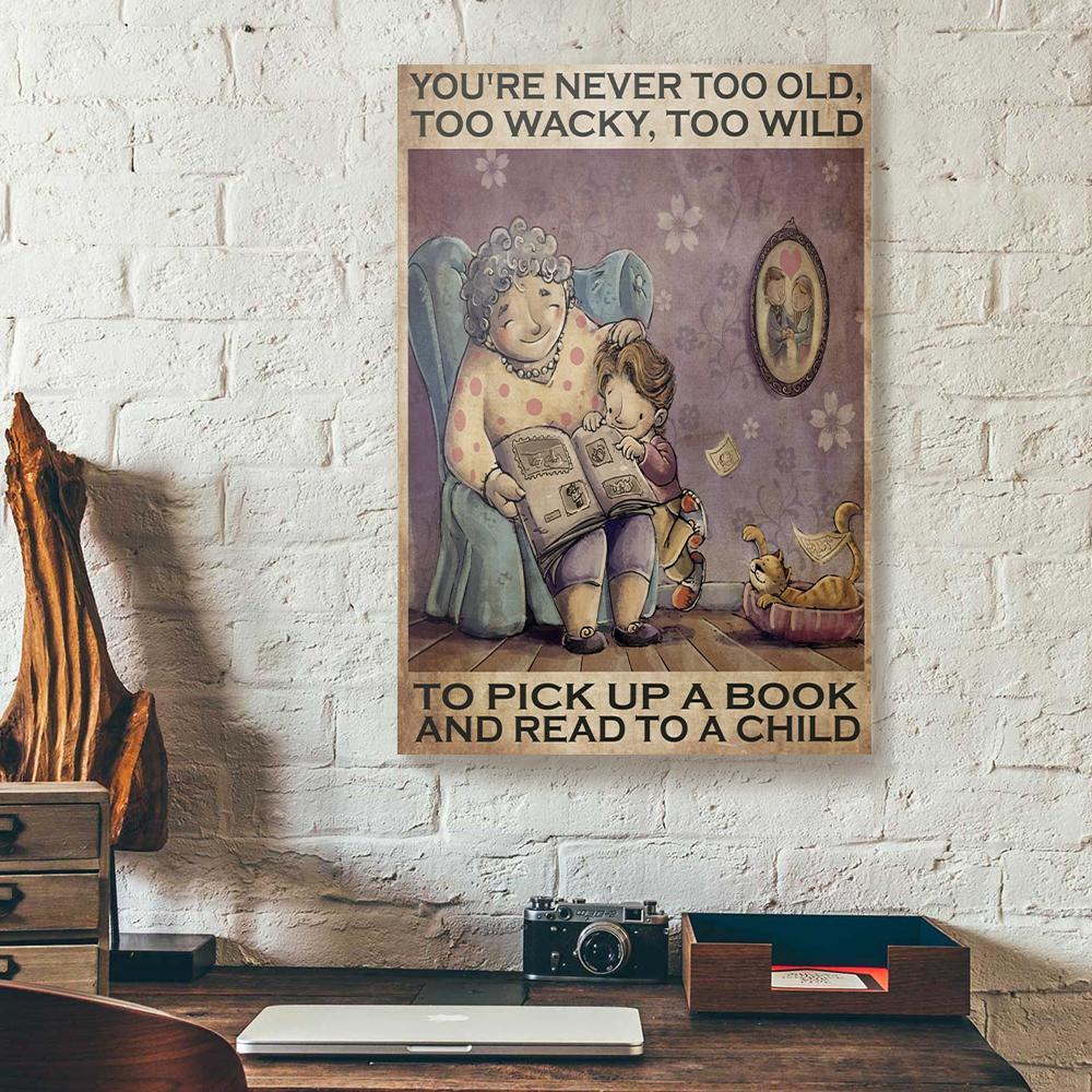 grandma and child reading book canvas prints wall art decor 4447