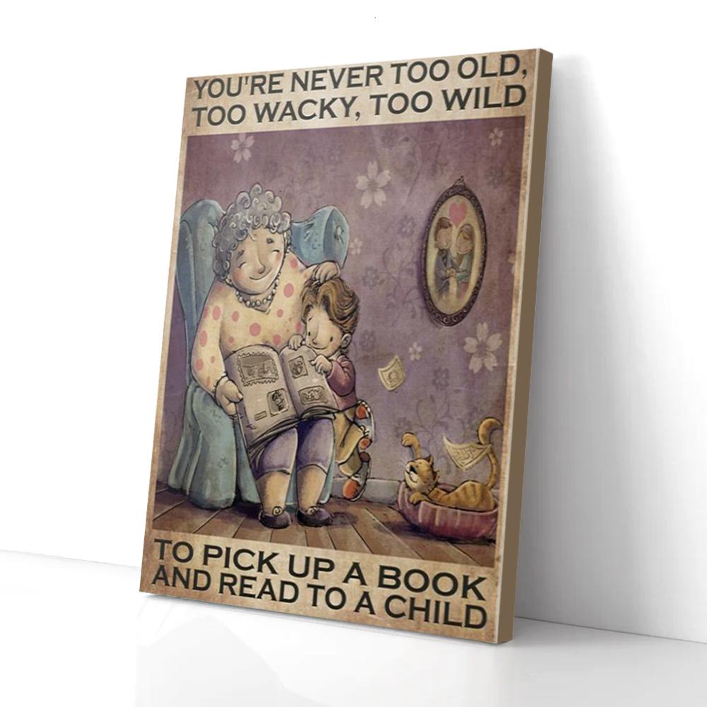 grandma and child reading book canvas prints wall art decor 5715