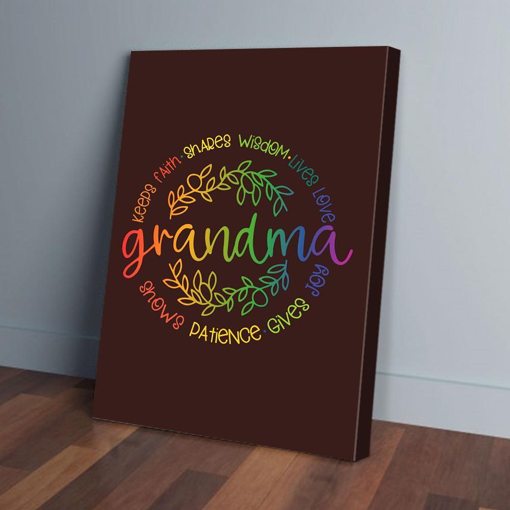 grandma keeps faith shares wisdom rainbow canvas prints wall art decor 6588